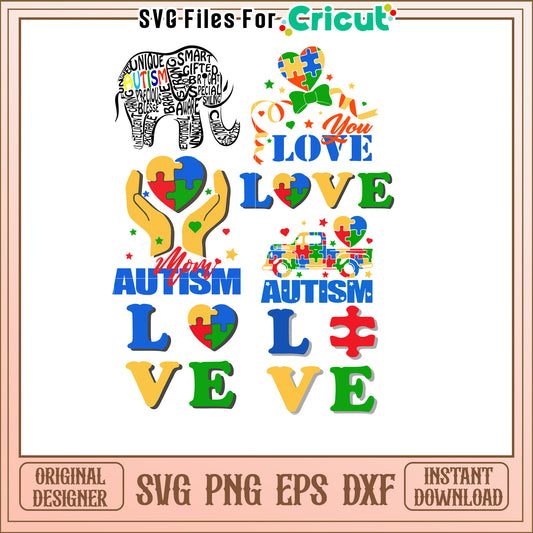 Autism Love Heart Puzzle Hands SVG Colorful Design Art