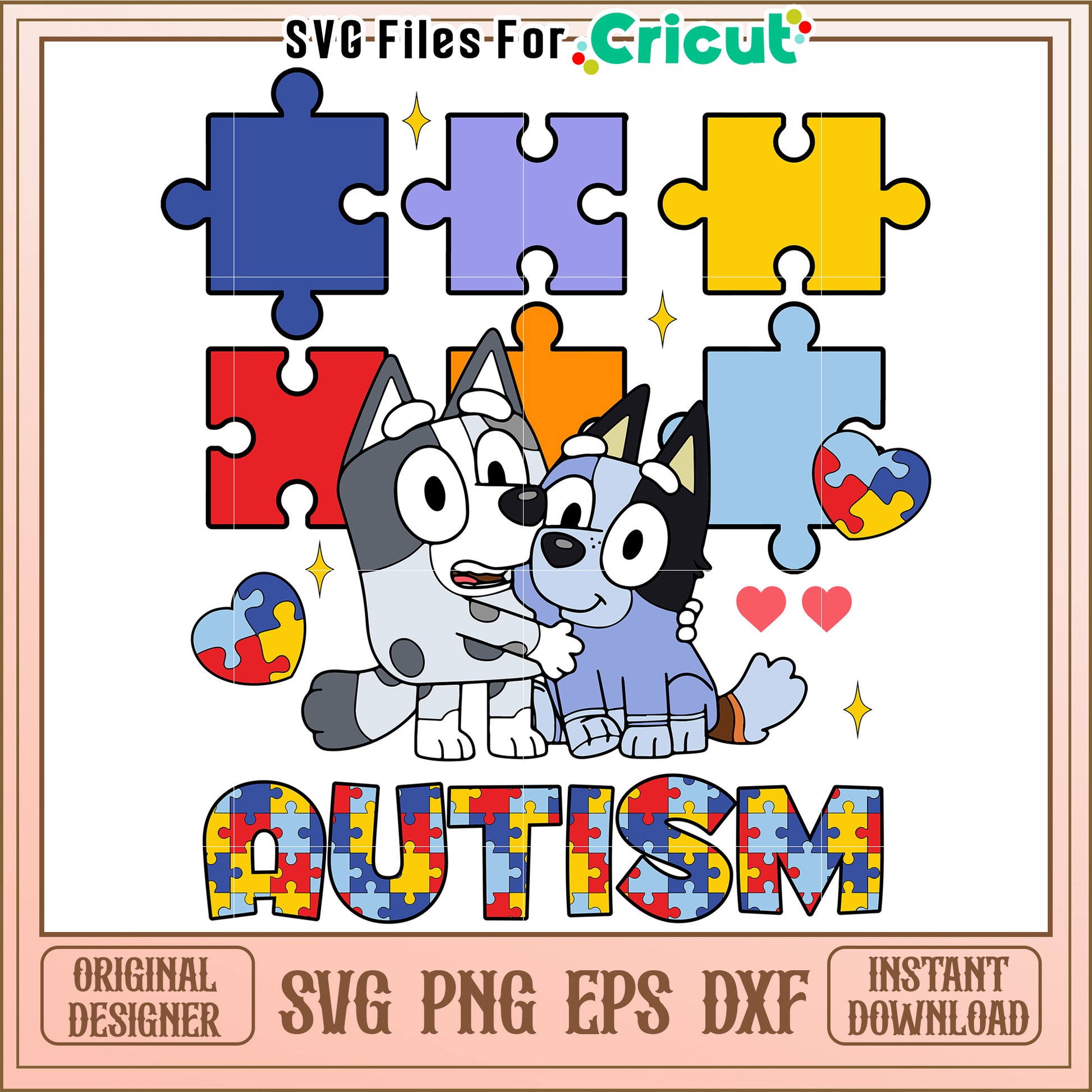 Autism Puzzle Dogs SVG Design