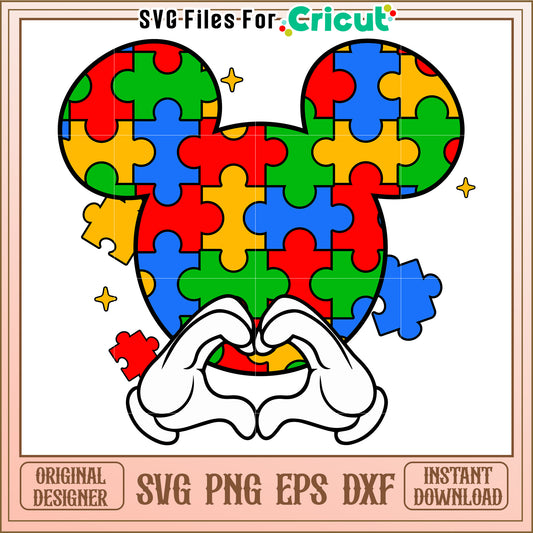 Autism Puzzle Mickey Mouse SVG Design