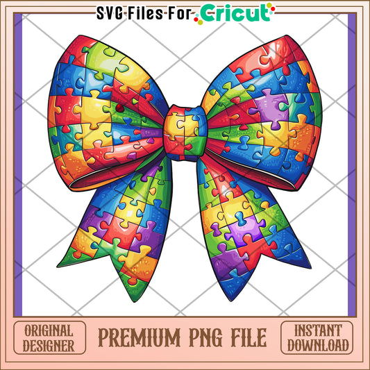 Autism Puzzle Piece Bow PNG Design