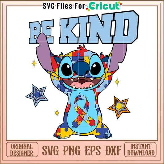 Autism Stitch SVG Be Kind Puzzle Design