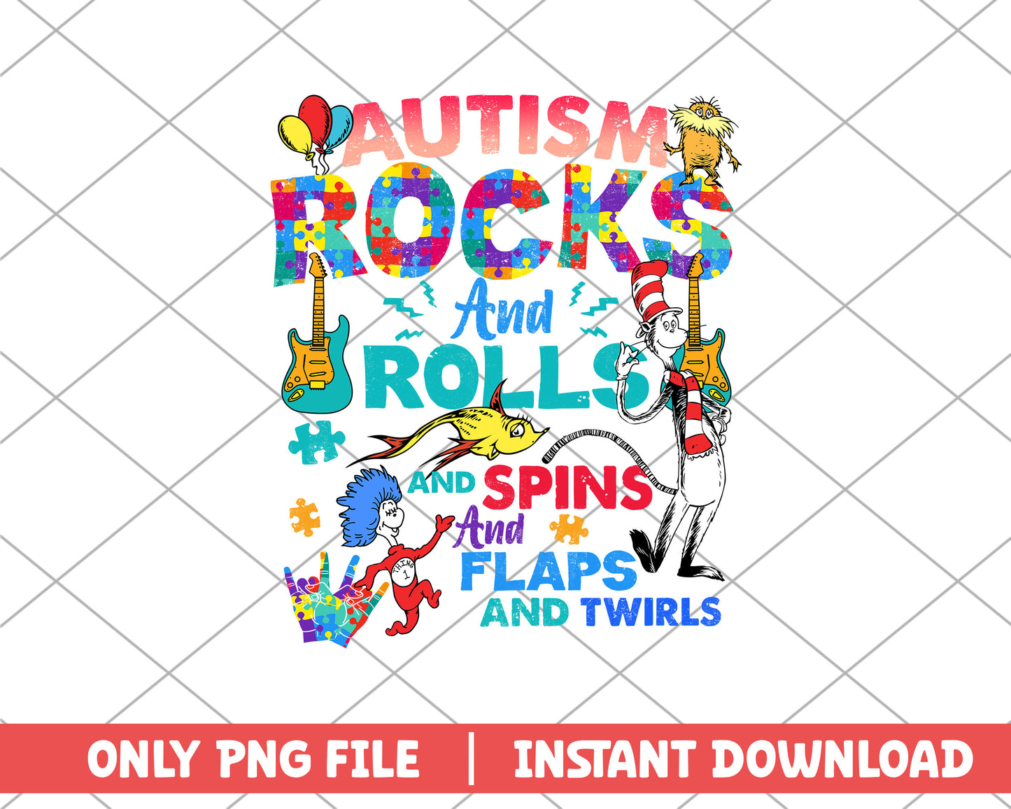 Autism rocks and rolls and spins and flaps png 