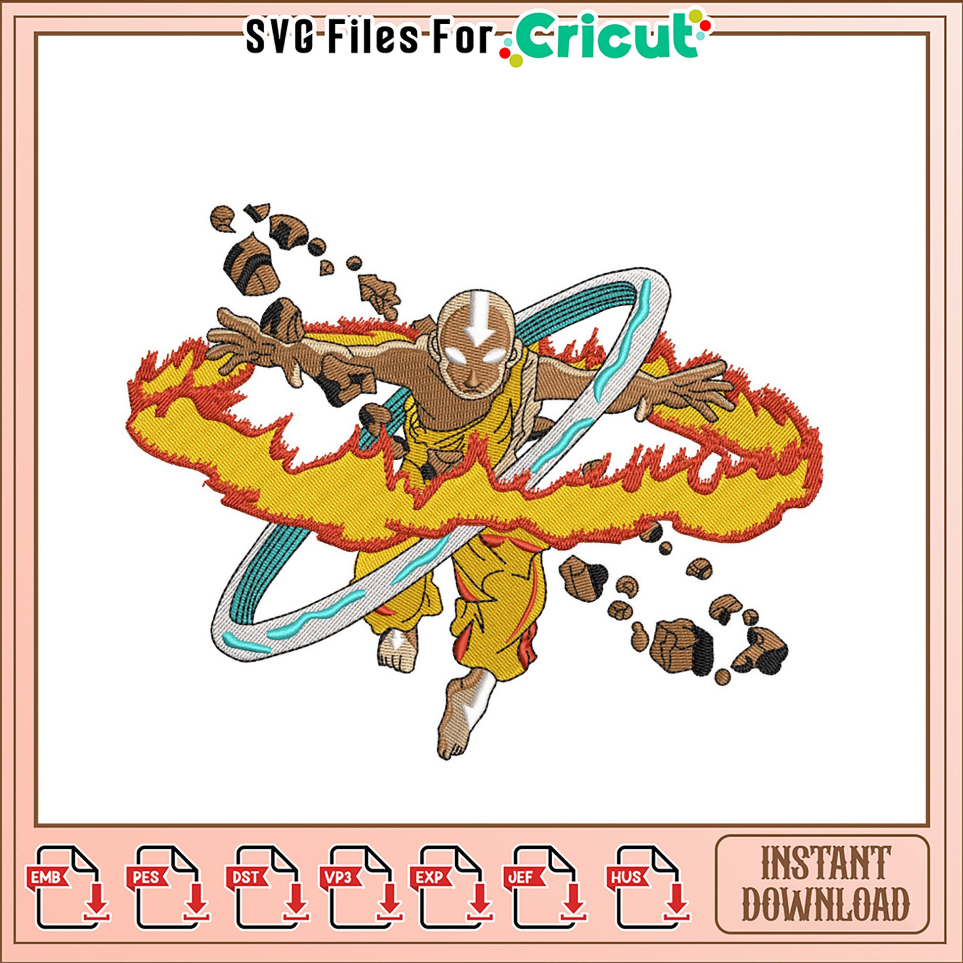 Avatar Aang Firebending Embroidery Design Instant Download