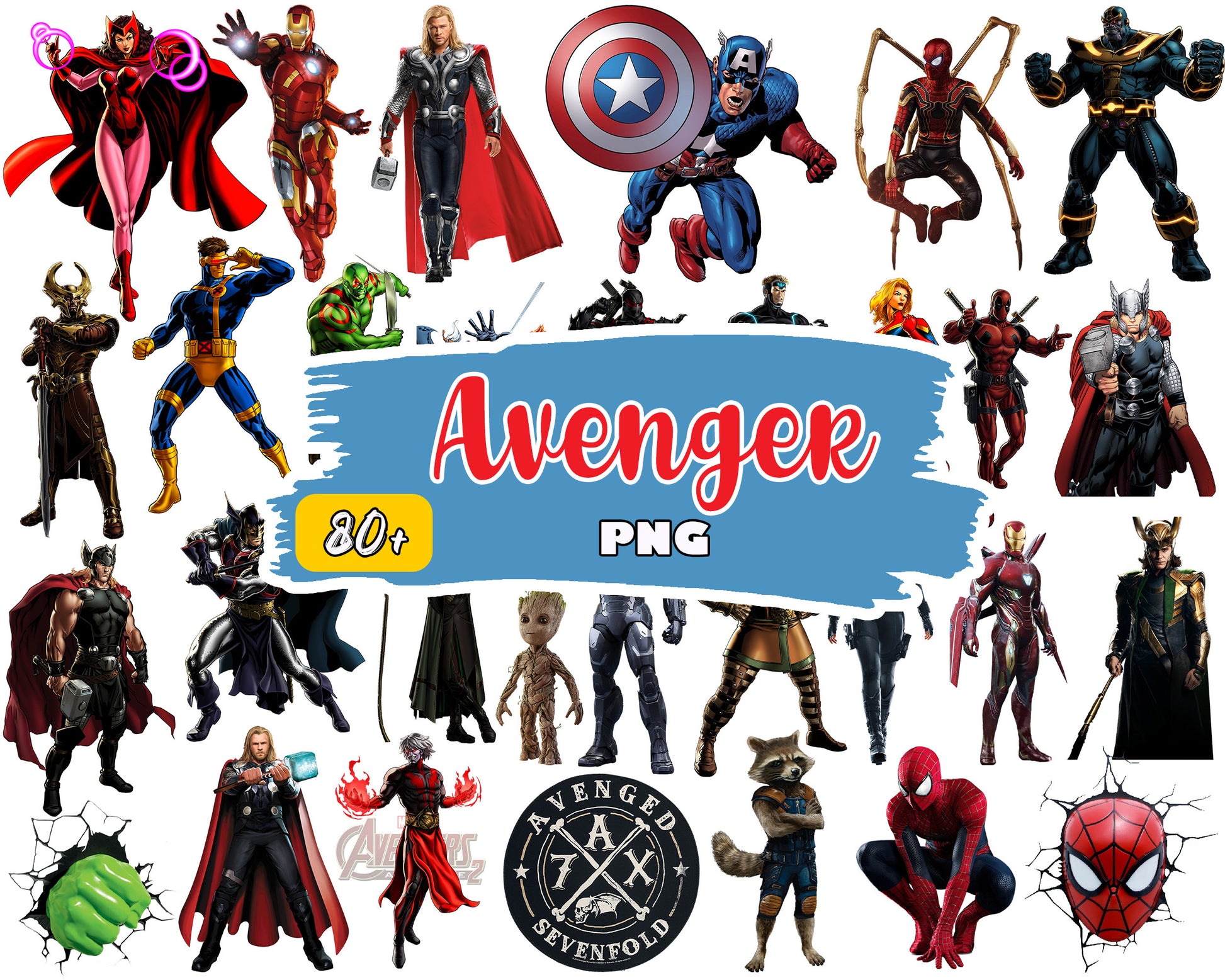 Marvel avengers characters bundle png, marvel avengers​ png