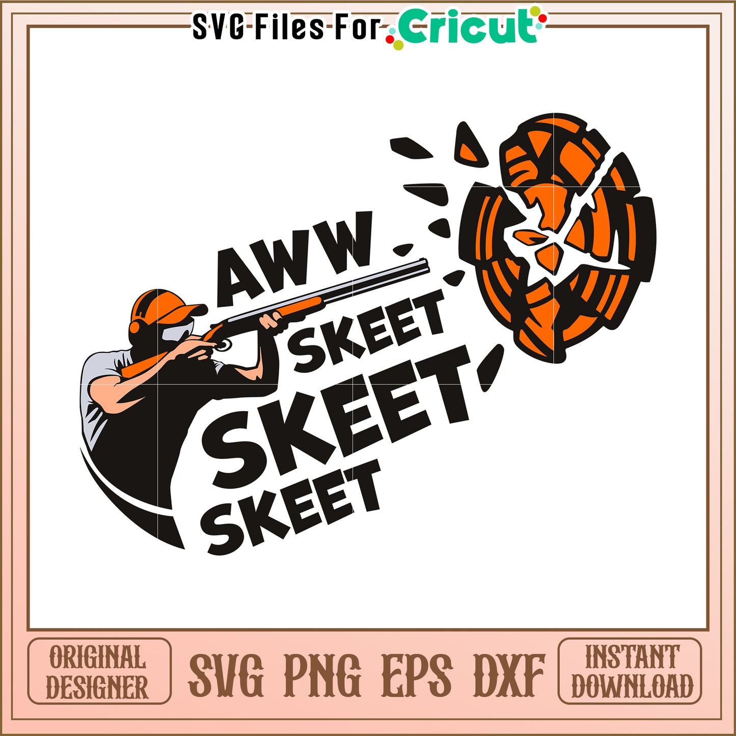 Aww skeet skeet svg, clay target shooting svg, shotgun sports svg