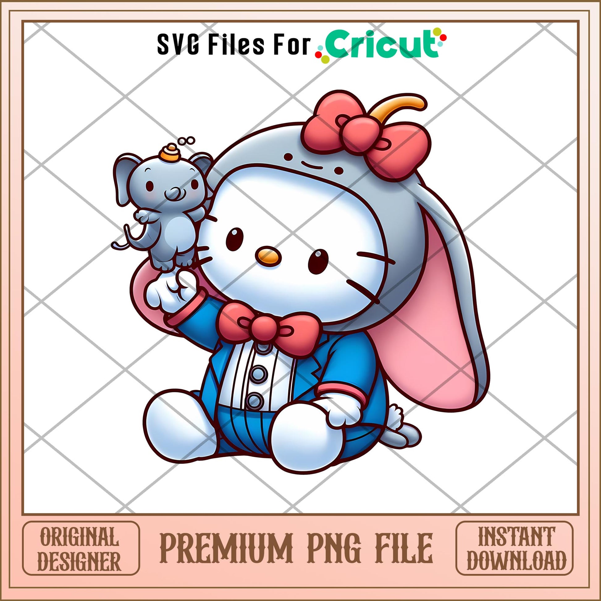 Baby Elephant Hello Kitty png, quotes png,  png,   digital download