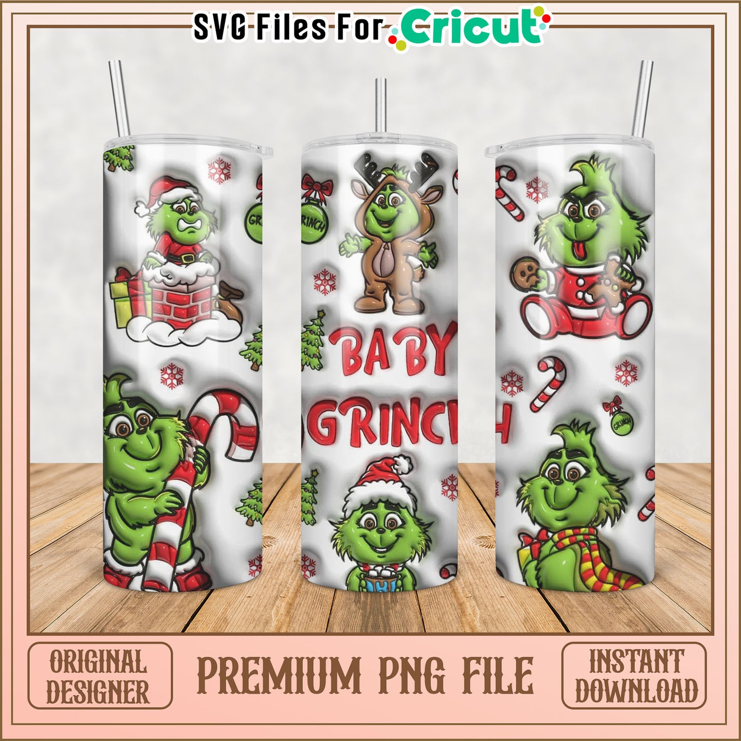 Baby Grinch Christmas Tumbler PNG