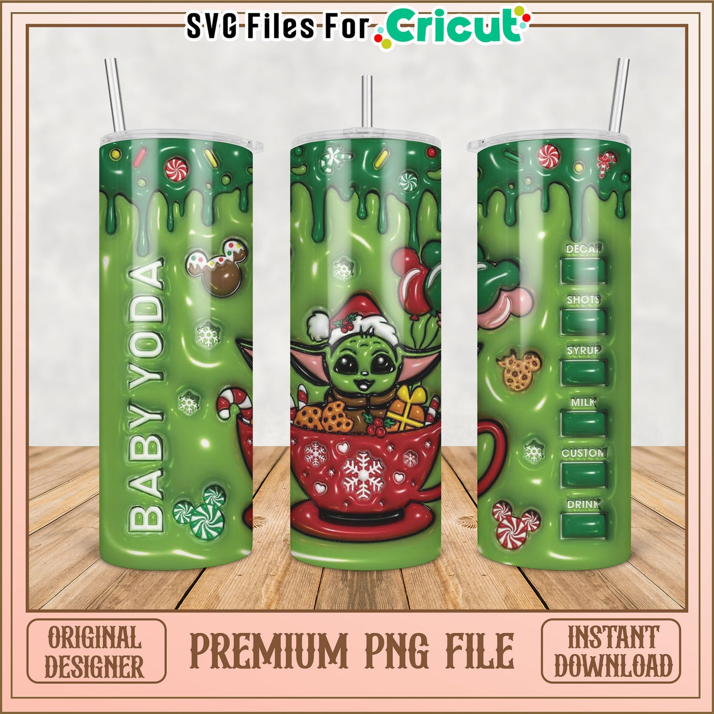 Baby Yoda Christmas Tumbler PNG Design