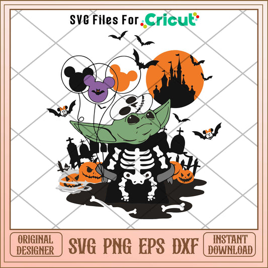 Baby Yoda Skeleton halloween svg, The Mandalorian characters svg, digital download