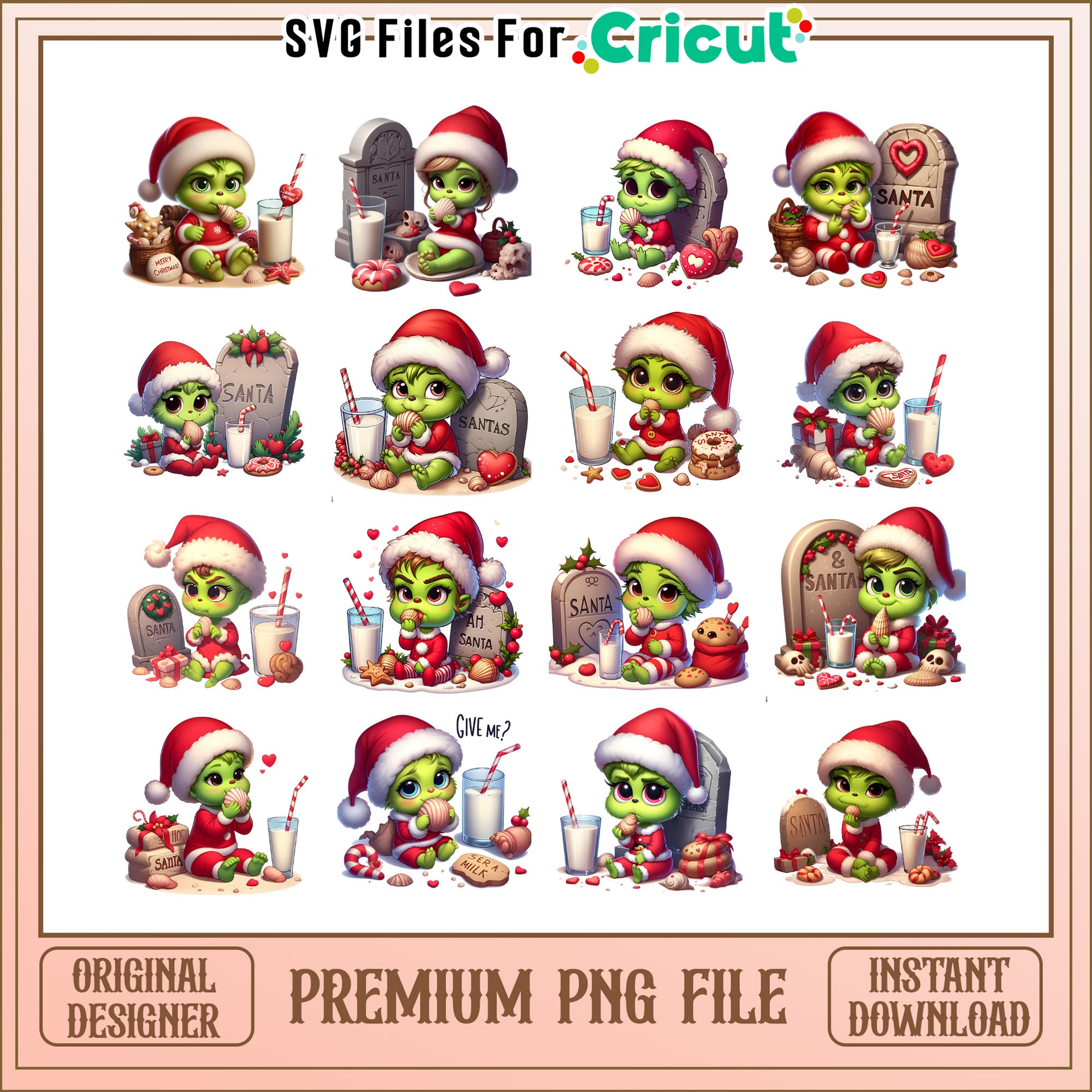 Santa With Rip Baby grinch rip santa bundle png, baby grinch png, grinch santa hat pn ...