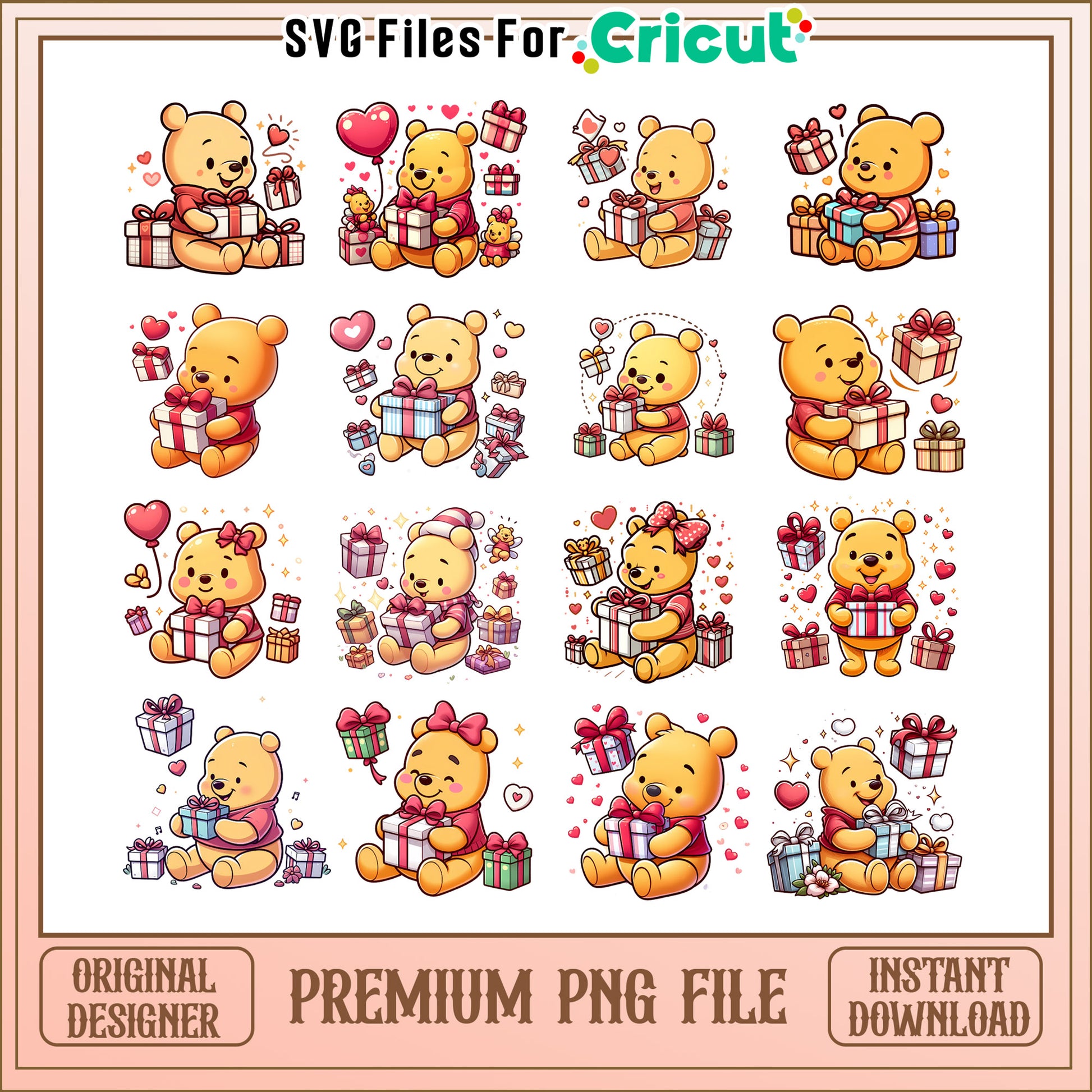 Baby pooh bear valentine bundle png, pooh valentines day​ png