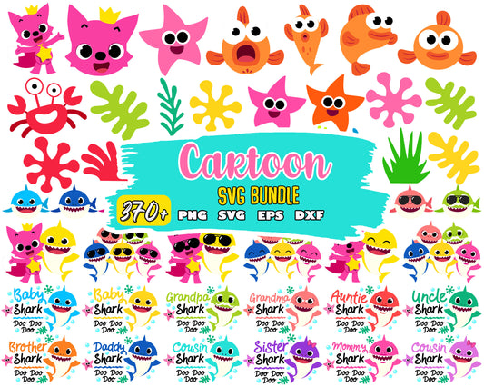 Family shark doo doo doo bundle svg, baby shark family​ svg