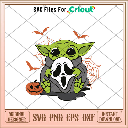 Baby yoda x ghost halloween svg