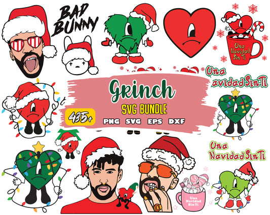 Bad bunny heart christmas bundle design svg, bad bunny christmas​ svg