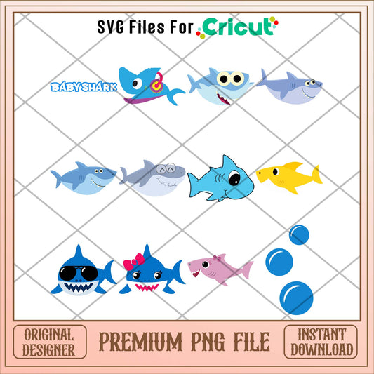 Baby shark cute blue sharks png bundle