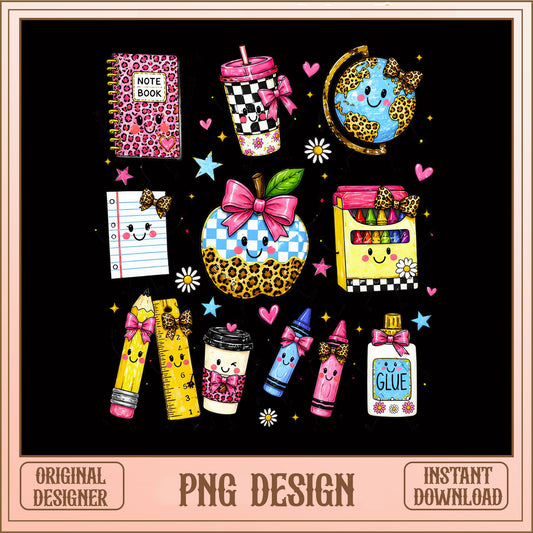 Back To School Cute Kawaii Clipart PNG, Teacher PNG, School Supplies PNG