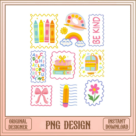 Back To School Stamp Clipart Bundle, Teacher PNG, School PNG