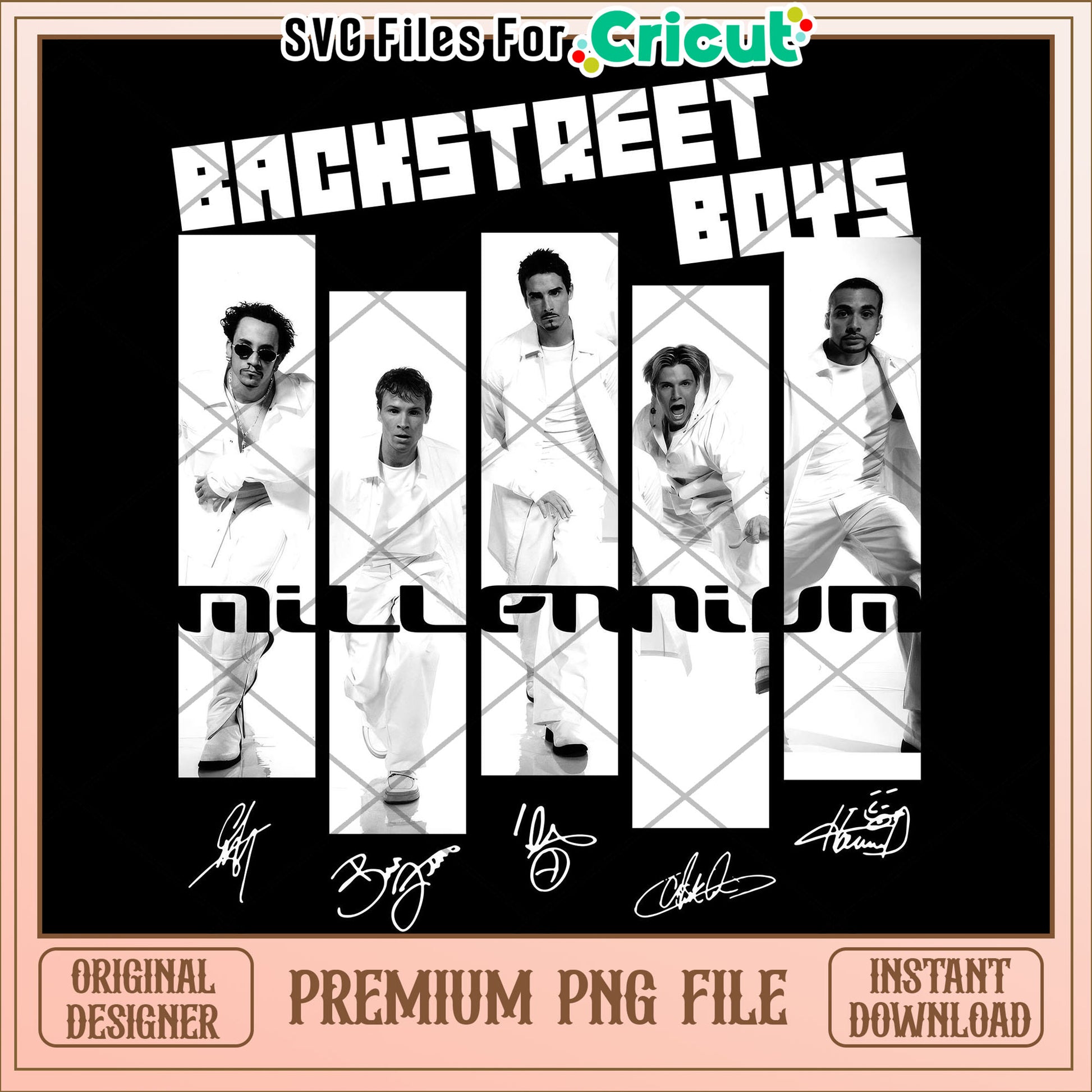 Backstreet boys millenium design png, 90s boyband png, retro album art png