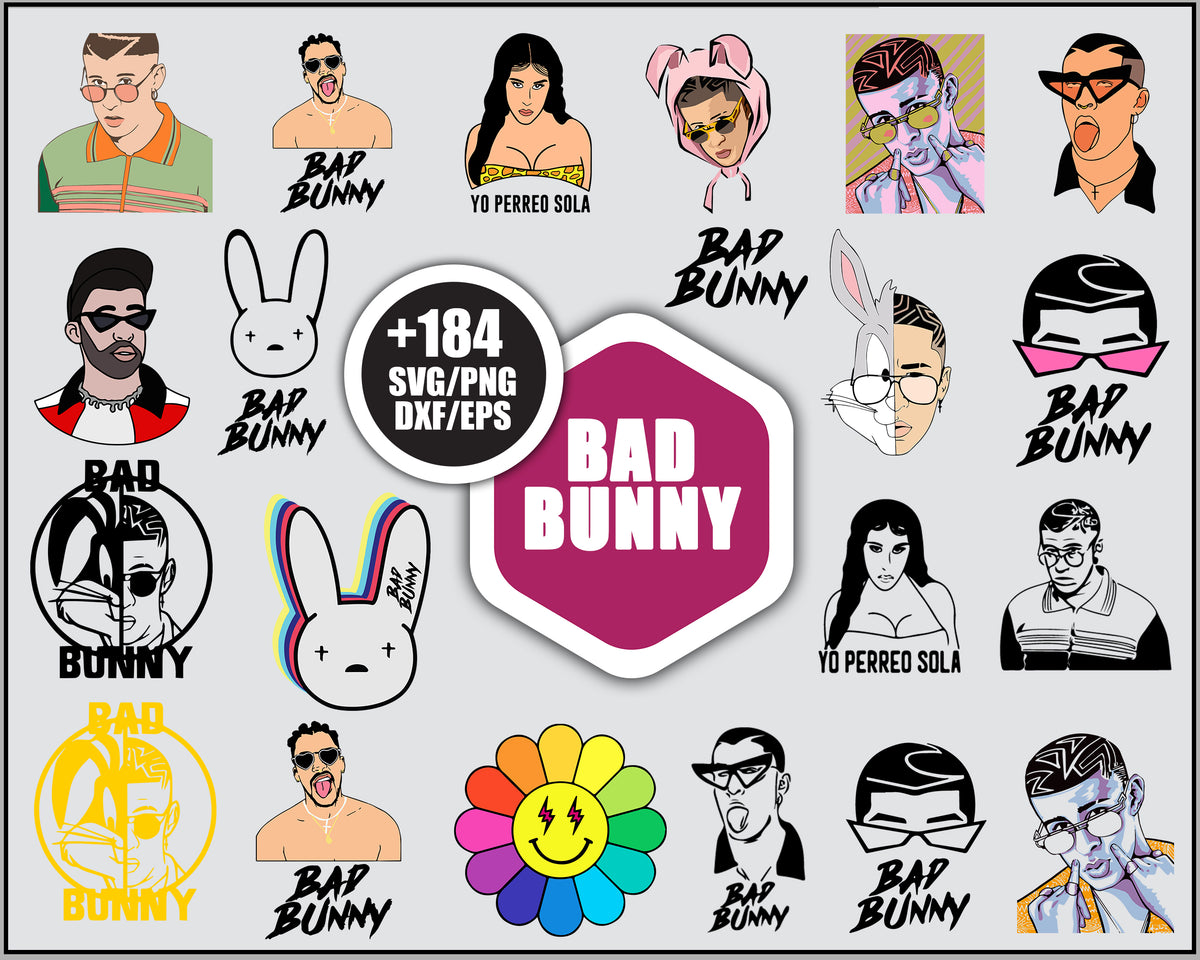 Bad bunny cartoon design bundle svg, bad bunny logo svg  display picture 1