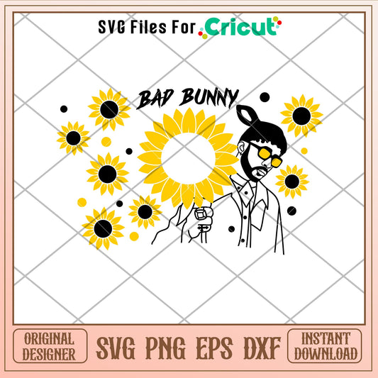 Bad Bunny And Sunflower Full Wrap, Bad Bunny And Sunflower Full Wrap Svg