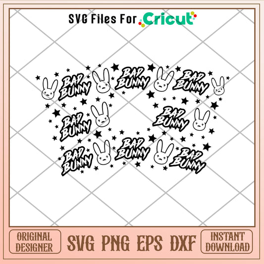 Bad Bunny Full Wrap, Bad Bunny Full Wrap Starbucks Cup SVG