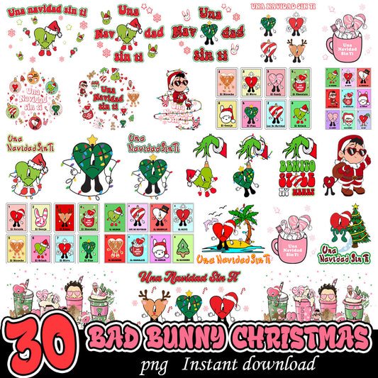 Bad Bunny Christmas PNG Bundle, Bad bunny Merry Christmas bundle