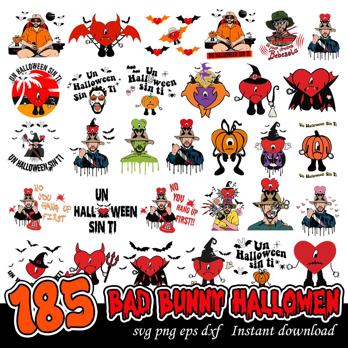 Bad Bunny halloween svg bundle, Halloween Bad Bunny bundle