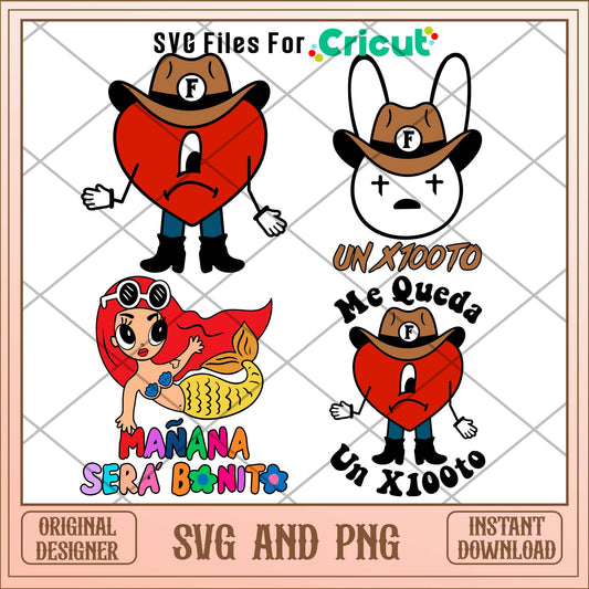 Bad bunny red heart svg bundle, Bad bunny svg bundle - Svgfileforcricut