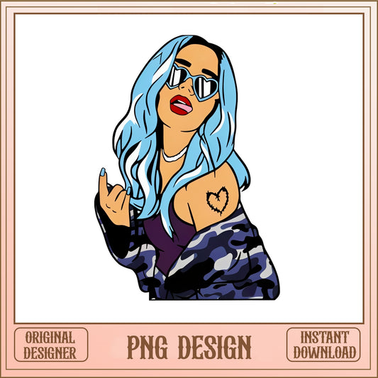 Baddie Girl Blue Hair PNG, Sassy Woman Clipart, Trendy Girl PNG