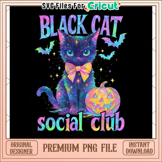 Balck cat social club neon png, halloween costumes png, halloween toys png