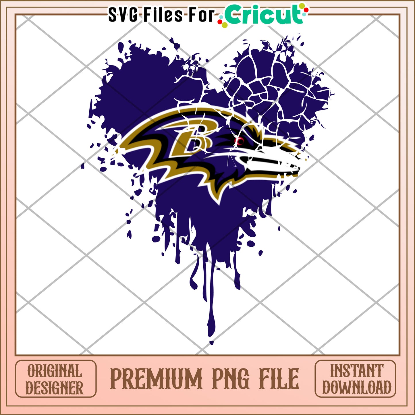 Baltimore Ravens Heart Design PNG File, Instant Download for Cricut