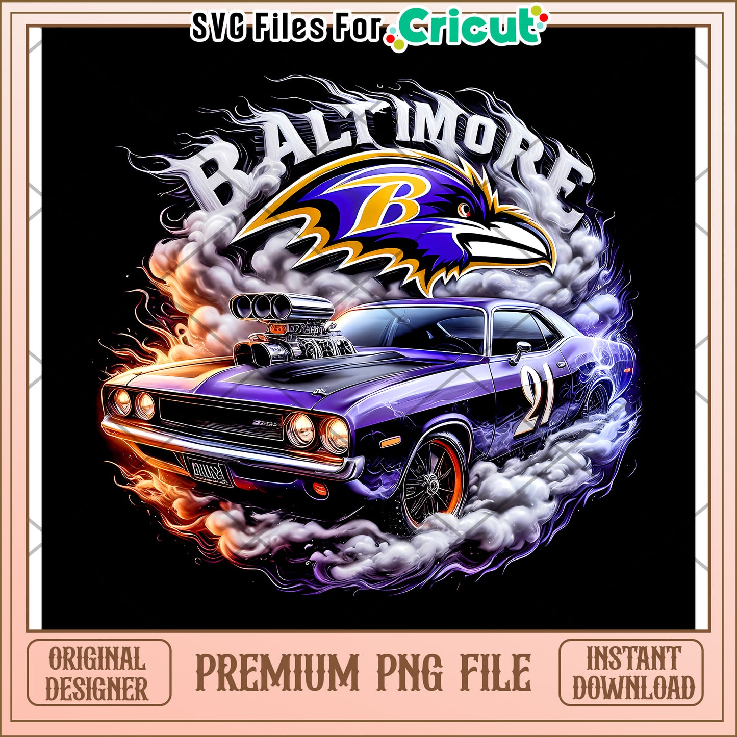 Baltimore Ravens car design for Cricut, premium PNG instant download