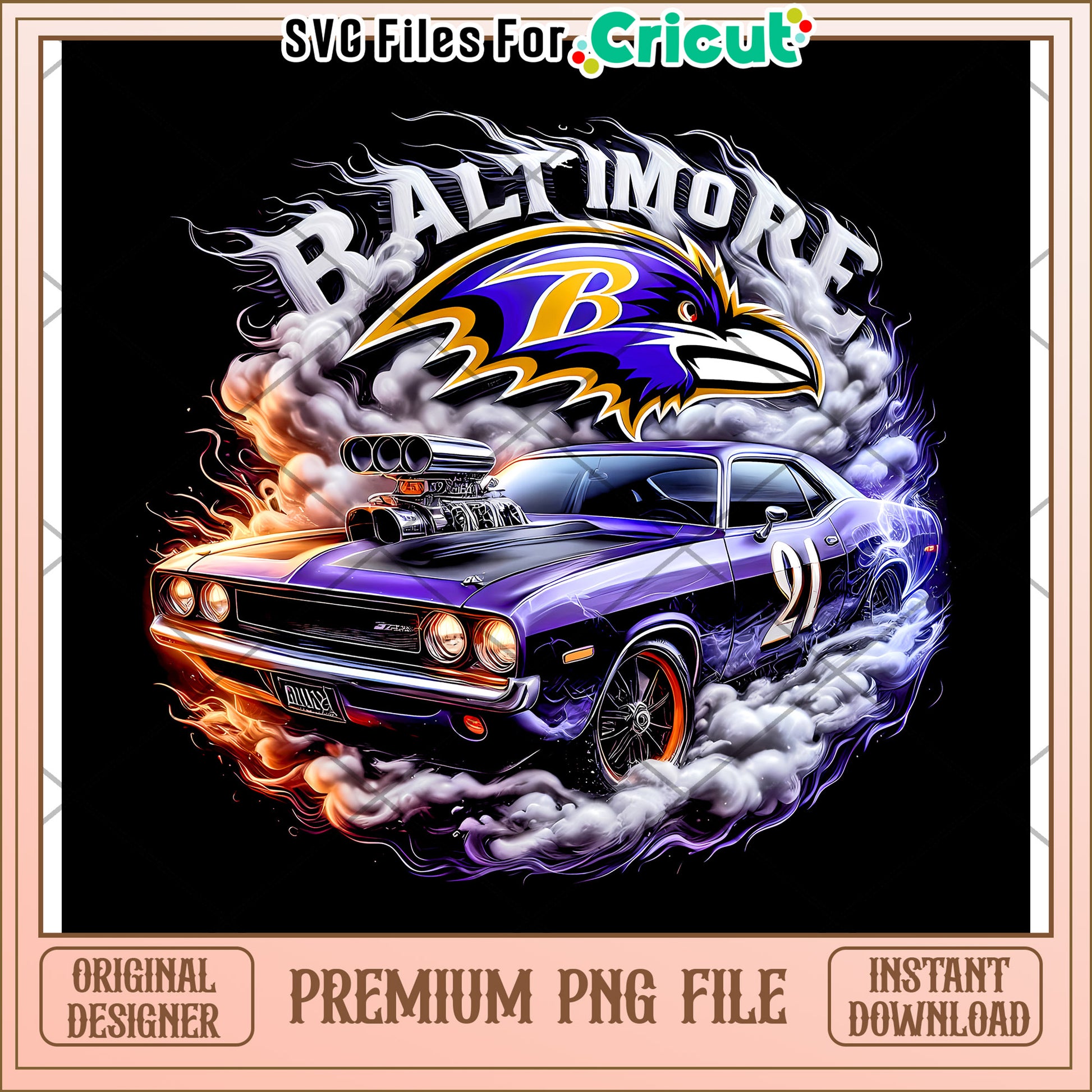 Baltimore Ravens car design for Cricut, premium PNG instant download