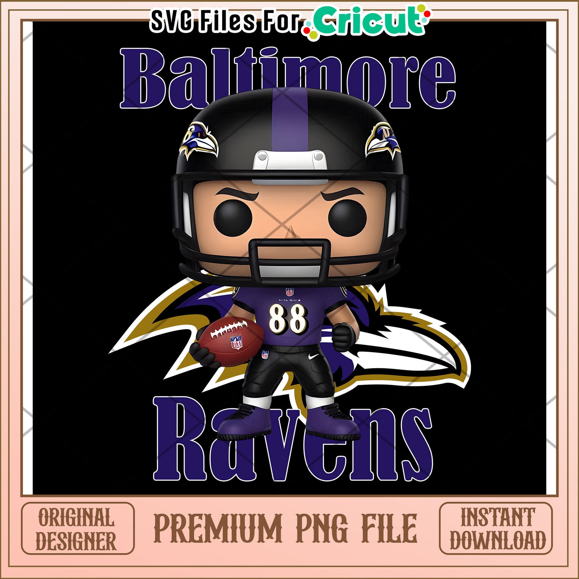 Baltimore Ravens football player PNG design for Cricut, instant download file