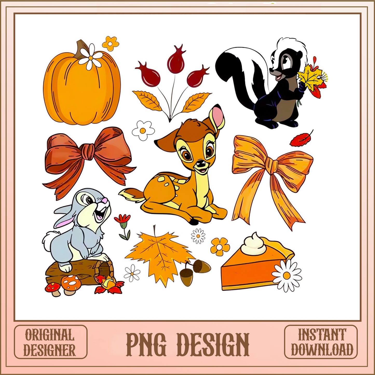 Bambi Fall Autumn PNG Bundle, Disney Thanksgiving PNG, Thumper PNG