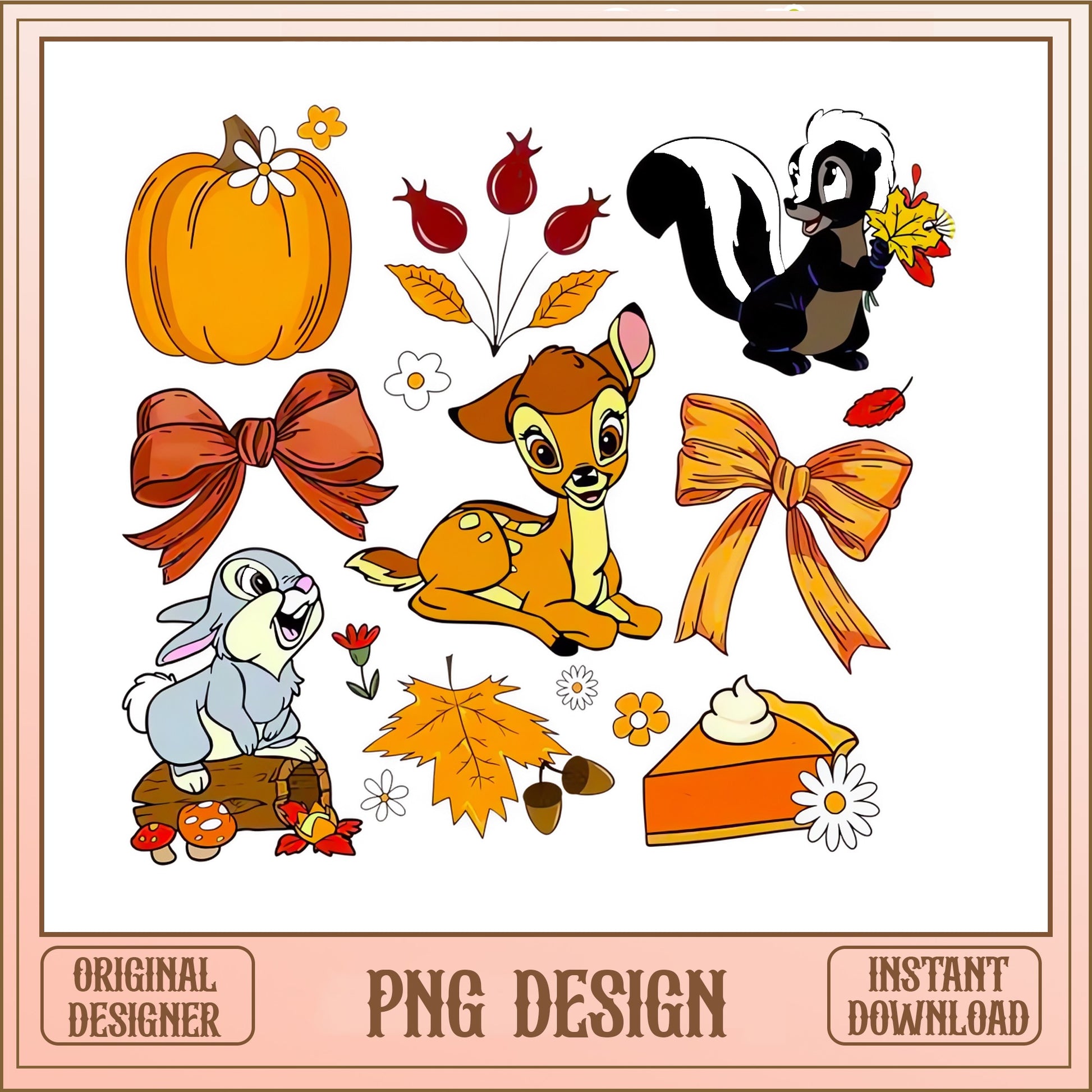 Bambi Fall Autumn PNG Bundle, Disney Thanksgiving PNG, Thumper PNG