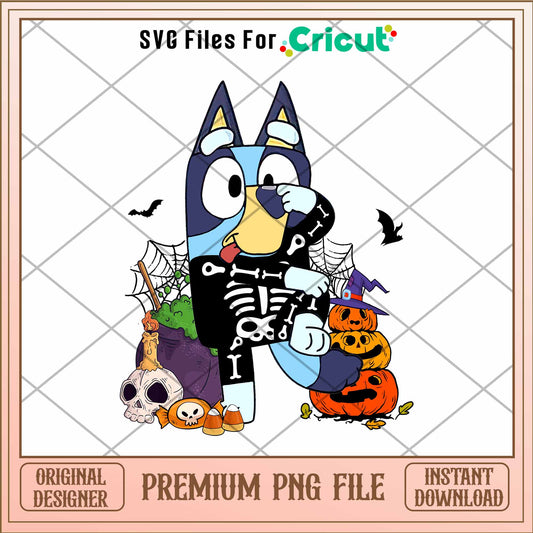 Bandit Heeler Skeleton Pumpkin cartoon png, Bluey characters png, Digital Download