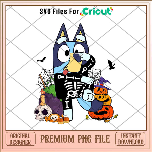 Bandit Heeler Skeleton Pumpkin cartoon png, Bluey characters png, Digital Download