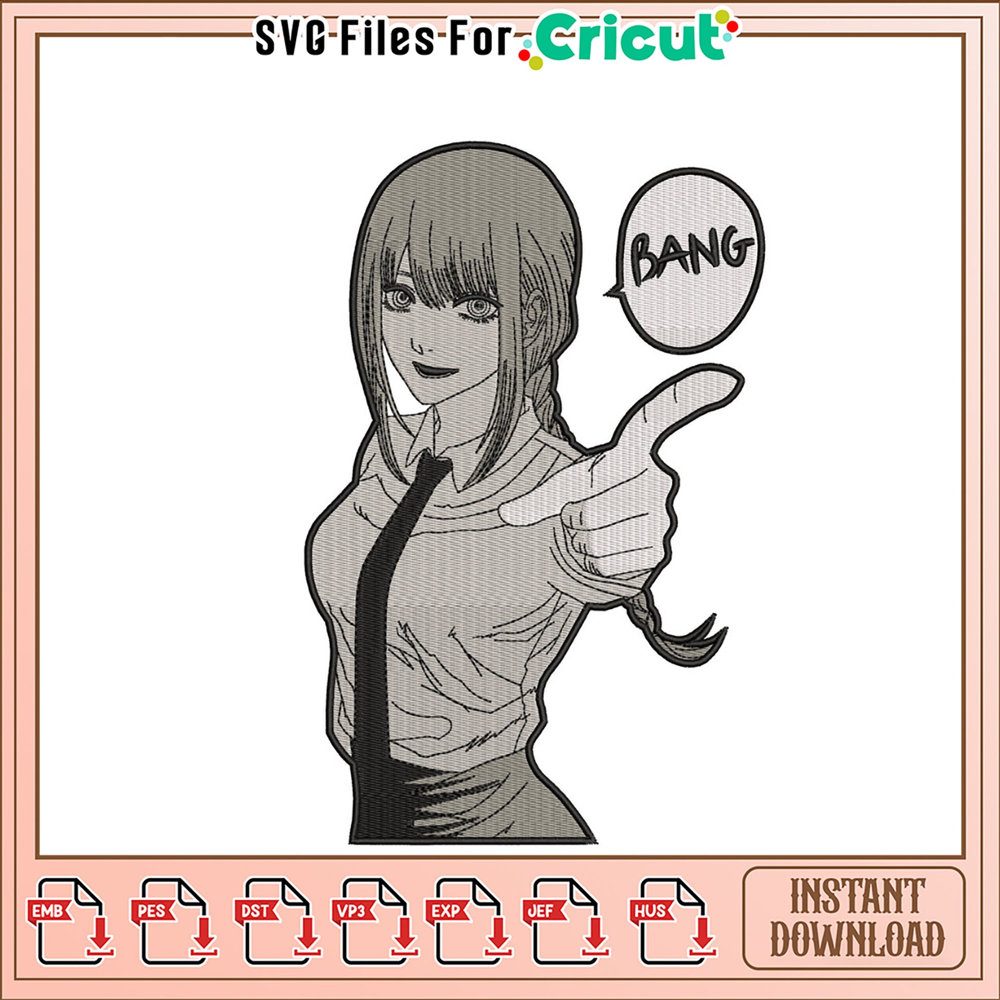 Bang Girl Embroidery Design Instant Download