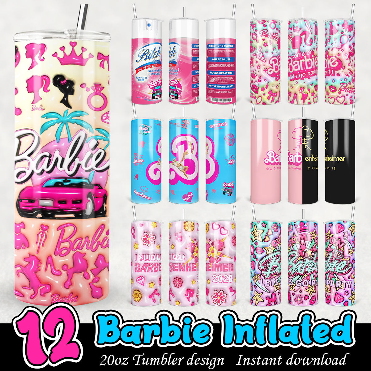 Barbie Inflated Tumbler, Barbie 3D 20oz tumbler bundle