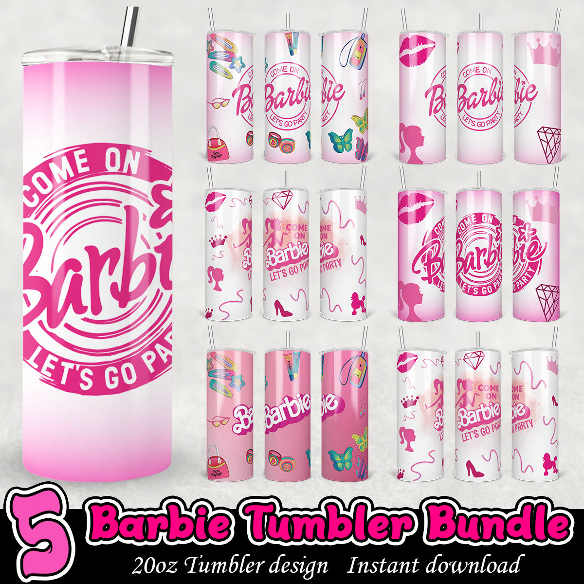 Barbie Tumbler 20oz Bundle, Barbie 20oz tumbler png bundle