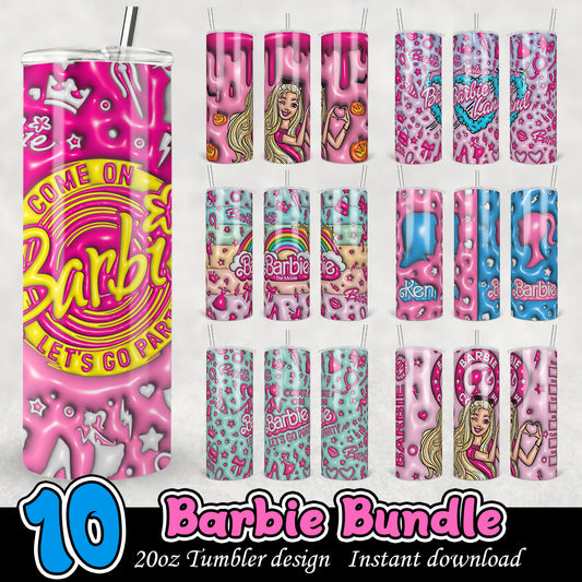 Barbie 3D Inflated Tumbler Bundle, Barbie png tumbler bundle