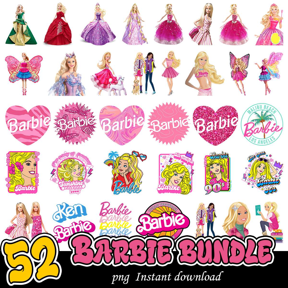 Barbie dolls bundle png, Barbie cartoon png bundle