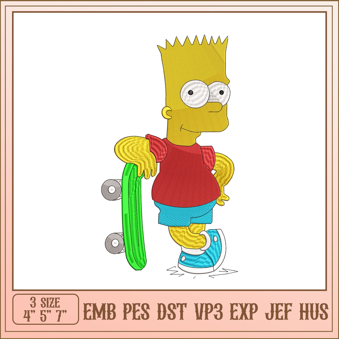 Bart Simpson Skateboard Embroidery Design