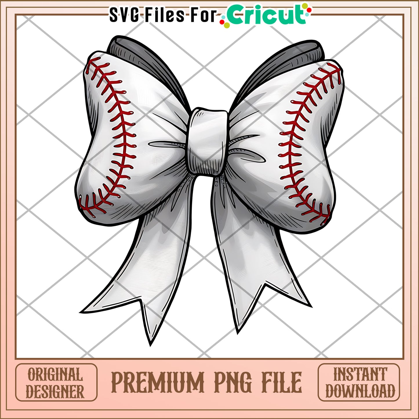 Baseball Bow PNG Design Instant Download