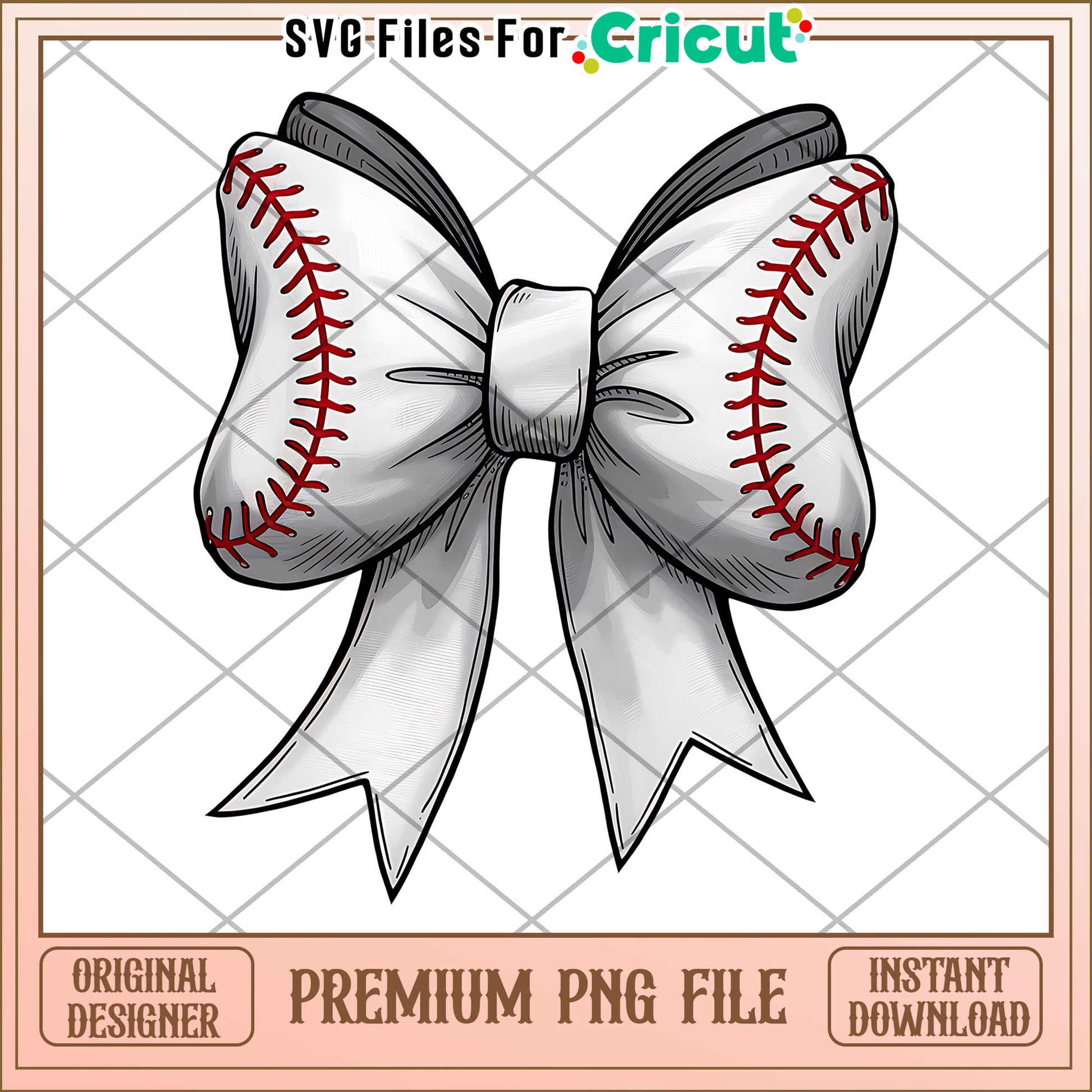 Baseball Bow PNG Design Instant Download