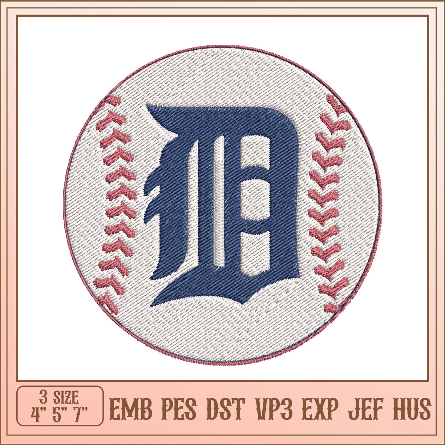 Baseball D Embroidery Design