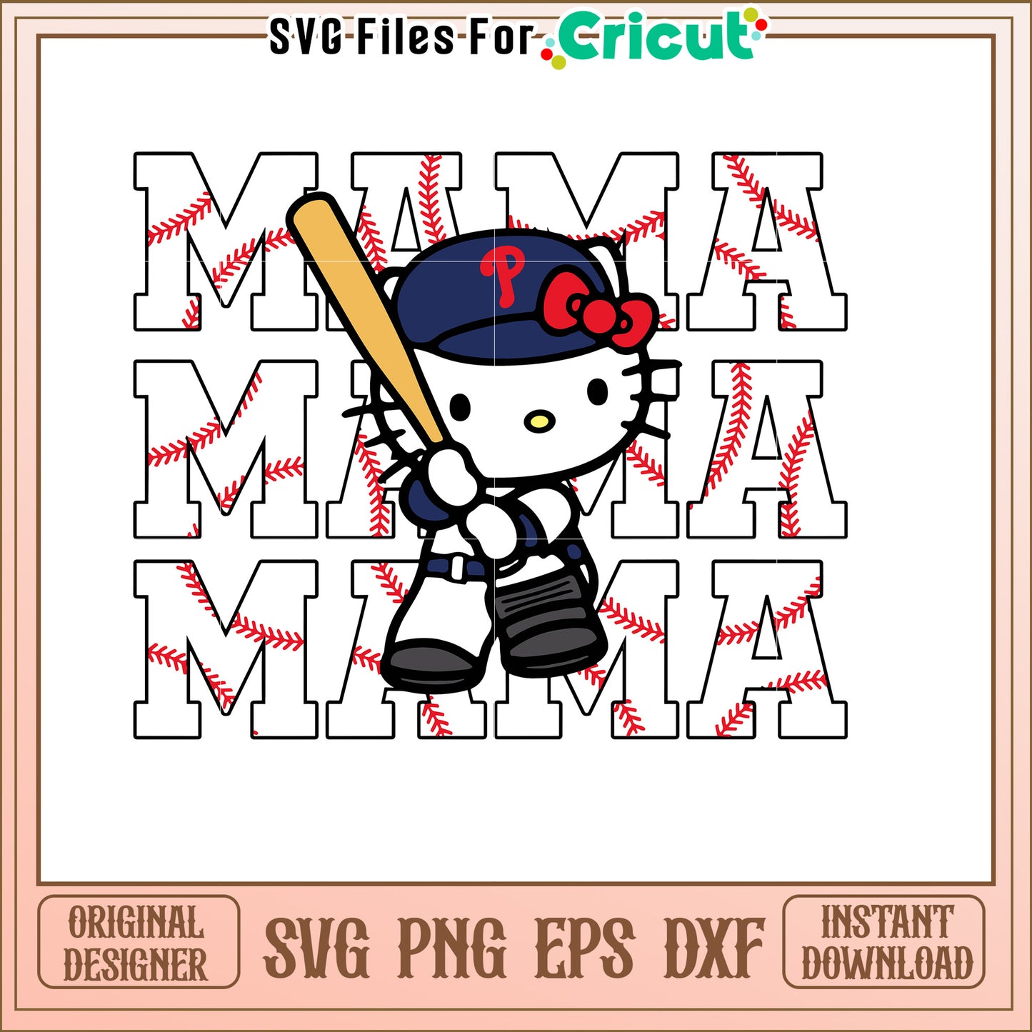 Baseball Mama Hello Kitty SVG