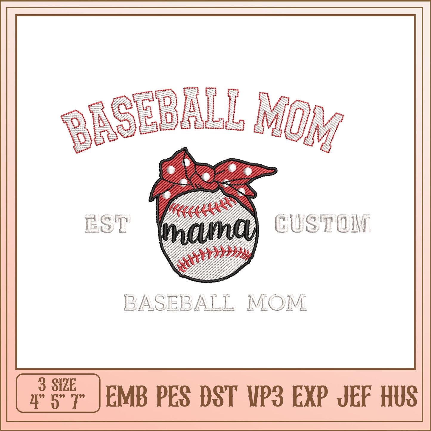 Baseball Mom Embroidery Design