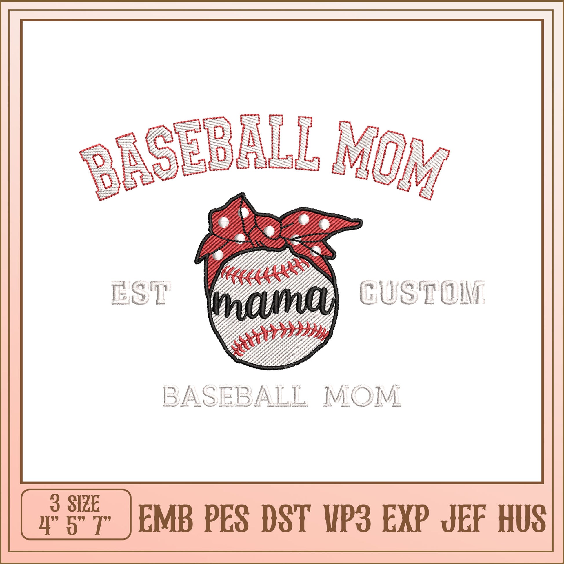 Baseball Mom Embroidery Design